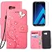 Produktbild Glitter Strass Schutzhülle für Samsung Galaxy A5 2017 Hülle Leder,OYIME Blumen und Schmetterling Muster Handyhülle zum Klappen Tasche Klappbar Magnet Kartenfach Vollschutz Klapphülle Etui Original Flip Case Bookstyle Full Cover Bumper und Display Schutz Folie für Galaxy A5 2017 Modell A520 - Rosa