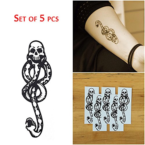 COKOHAPPY 5 Sheets Mamba Death-Eaters Dark Mark Skull Temporary Tattoo for Men Women