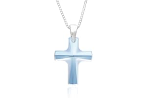 KRISTALLWERK Kinderkette Kreuzkette 925 Silber Swarovski Elements Kreuz Anhänger Kommunion Geschenke für Mädchen zur Geburt Taufe Konfirmation oder als christliches Geschenk