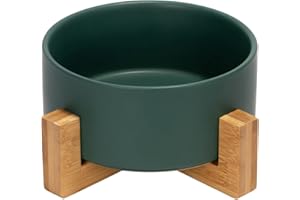 SPUNKYJUNKY Gamelle en céramique avec Support en Bambou pour Chat et Chien (850ml, Vert-1)