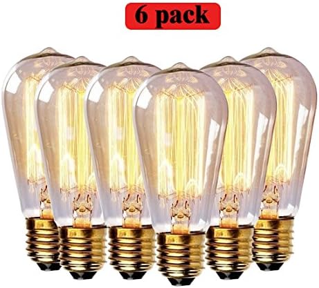 Edison Light Bulb 60 Watt Vintage Light Bulb, 220V E27 Base Warm White Clear Pendent Light Bulb Pack of 6 (ST64)