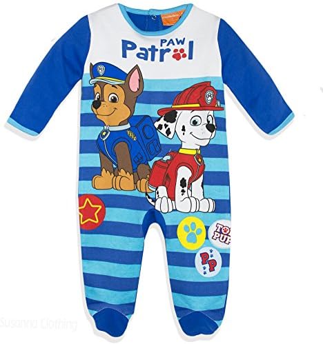 Paw Patrol Baby Babies Boys Sleepsuit Pyjamas Onesie GIFT BOX 100% Cotton - Blue 24