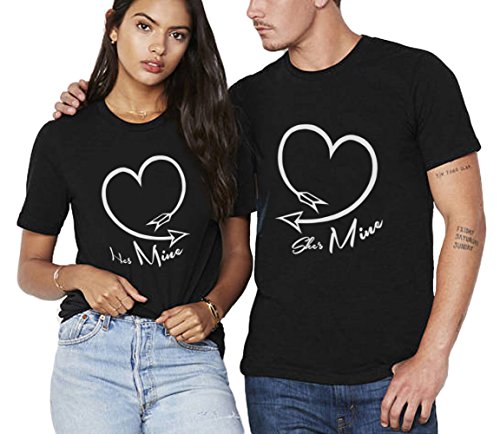 Camiseta King Queen Pareja Shirt Impresión Corazón 100% Algodón T-Shirt Parejas para Mujer Hombre Manga Corta Blusa Verano Regalo de San Valentín Dulce(Negro+Negro,XL+S)