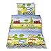 Produktbild Aminata Kids - süße Kinderbettwäsche Bettwäsche Kinder BIBER 100x135 cm Jungen Baustelle Bagger Betonmischer Kran Baumwolle Babybettwäsche Baufahrzeuge Fahrzeuge Bauarbeiter - Kinderbett-Größe