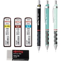 Porte-Mines ROtring Tikky Lot De 3 - Pastel Bleu Opale - 0.7mm HB - Gomme Et Recharges Incluses