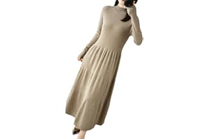 Ownwfeat Damen Pullover Kaschmir Wolle Kleid Langarm Weich Strick Halber Rollkragen Langes Kleid