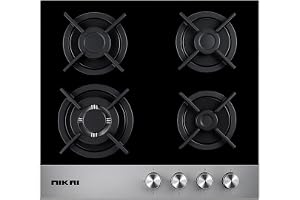 Nikai Built In 4 Burner Universal Gas Hob with Glass Finish, Full Safety Gas Stove, Cast Iron Pan Support, St Steel Knob Control, suitable for built in & freestanding use, NGH3002G - 2 years warranty