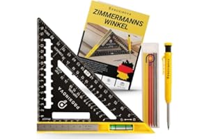 Proxinova Zimmermannswinkel 6-in-1, 180 mm Winkelmesser Anschlagwinkel & Tieflochmarker, eingebaute Wasserwaage, Aluminiumwinkel für Präzises Anreißen & Zeichnen, Multifunktional für Schreiner