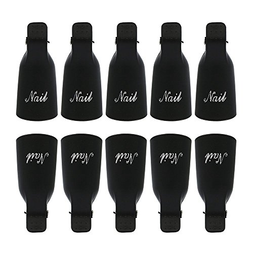 SupplyEU 10Pcs Plastic Acrylic Nail Art Soak Off Clip Cap UV Gel Polish Remover Wrap Nail Tool Blcak