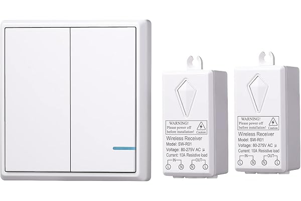 Mengshen Kit De Commutateur D'éclairage Sans Fil, 1 Commutateur Double + 2 Récepteurs, Aucun Câblage Requis, Facile à Installer