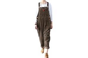 GUOCU Donna Salopette Larghe Vintage in Velluto a Coste Pantaloni Cargo Pantaloni Larghi con Bretelle Tuta in Velluto a Coste Senza Maniche retrò Salopette Pantaloni Regolabili con Tasches