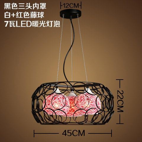 GYUHANLT Vintage Industrial fashion personality Hanging Light for Loft Office bar restaurant cafe Home Decorative Single glass, Black Powder three head lamp cover ,45X22CM Ceiling Pendant