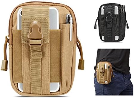 Egooz Tactical Molle EDC Pouch Military Utility Pouch Gadget Belt Waist Bag with Cellphone Holster Holder for Camping, Hiking, Hunting, Sports and Outdoor Activities (Tan)