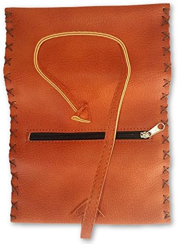 Pouch soft Leather Light Brown for Cigarette Rolling Smoke Roll ups Wallet Bag Organiser - With Perfect Closing wire / string wrap all Around