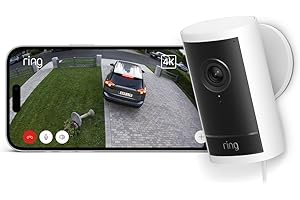 Ring Caméra extérieure Pro sur secteur (Outdoor Camera Pro, nouvelle génération) | Caméra de surveillance | Retinal Vision 4K, zoom jusqu'à 10X | Essai gratuit de 30 jours de l'abonnement Ring