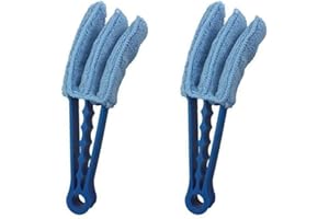 DDGAO 2Pcs Wet Dry Venetian Window Blind Cleaner Microfiber Brush 3 Pronged Washable Duster (Blue)