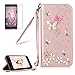 Produktbild Girlyard für Wiko Lenny 3 Diamant Lederhülle, Bling Glitzer DIY Crystal Schutzhülle Luxus Premium PU Flip Case mit Lanyard Strap Standfunktion Kartenfach Magnetverschluss Etui für Wiko Lenny 3 Rosa Schmetterling Blumen
