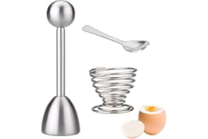 YDDM Abridor de Huevos,Abridor Huevos Acero Inoxidable,Separador de Cáscara de Huevo,con Huevera y Cuchara,Utensilios de Cocina para Separar Huevos a Medio Cocer y Cáscaras de Huevo Crudas