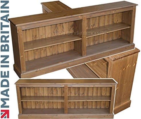 Solid Pine Bookcase, 6ft Wide Low Adjustable Display Shelving Unit, Bookshelves, Bookrack. Choice of Colours. No flat packs, No assembly (Kennelworth oak Wax)