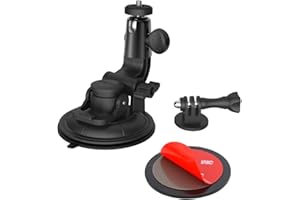 EXSHOW Support Auto Ventouse pour GoPro, Fixation Voiture Suction Cup Mount avec 1/4"-20 pour GoPro Hero 9 8 7 6 5 4 Session 3+ 3 2 1, Canon, SJCAM, Canon, YICAM, DSLR et Action Caméras, Black