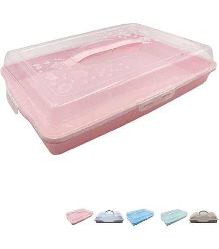 Scatola Porta Torta Rettangolare Con Manico E Chiusure A Scatto - 27,5x26,5x12,5 Cm, Rosa/Bianco - 5