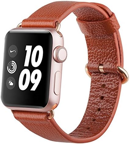 Apple Watch Strap 38mm, einBand Premium Genuine Leather iWatch Replacement Strap with Rose Gold Modern Buckle and Metal Clasp for Apple Watch Series 2 Series 1 Sport &amp; Edition Brown