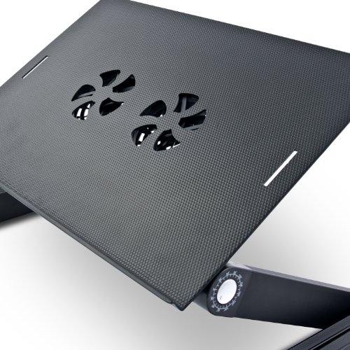 eSmart Germany Notebooktisch „NOKI“ mit Lüfter Schwarz Maße Arbeitsfläche / Mausablage 420mmx265mm / 150mmx160mm Höhe 45mm-480 mm Breite inklusive Füße 487mm - 8
