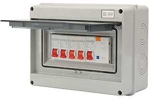 VACANON Garage Consumer Unit 4 Way RCD Circuit Breaker Panel Garage Caravan Consumer Unit Anti-leakage Fuse Box 63A 30mA RCD 4MCB 2 * 6A+20A+32A