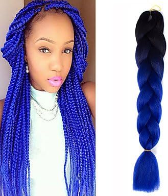 GANTA 1 Pack Black Ombre Sapphire Crochet 24inch Yaki Kanekalon Fiber 100g 2 Tone Jumbo Braids Synthetic Hair Extensions