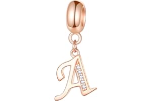 GLOWDAS Charms de lettre en or rose initiale A - Z alphabet perles, pendentif de pierre de naissance cz en argent sterling 925, cadeau d'anniversaire de fête des mères pour bracelet à breloques européen