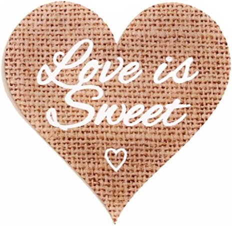 Rustic Love is Sweet Stickers for Wedding Favours, Hessian Effect Heart Labels - Set of 72