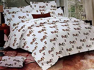 CREZARE Off White Designer 100% Cotton Queen Size Bedsheet (90 X 100) for Double Bed with 2 Pillow Covers