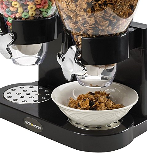 Double Müsli-Spender, einfach zu verwenden mit klarem Kunststoff Kanister ? hält trockene Lebensmittel frisch, weiß oder schwarz – schwarz - 3