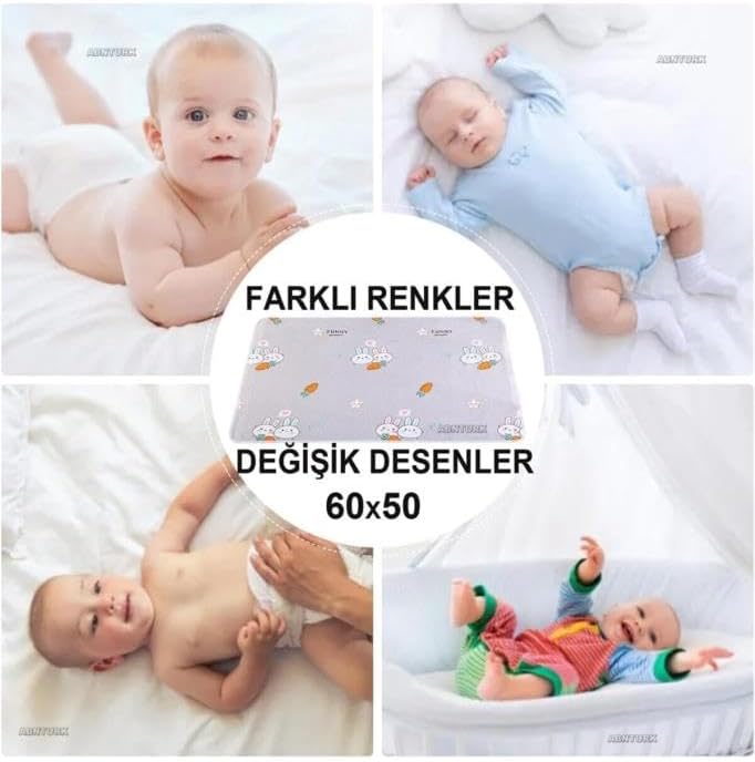 5 Adet Bebek Bezi Değiştirme Şiltesi Su Geçirmez Çift Katlı Yıkanan Tekrar Kullanılan Yatak Örtüsü