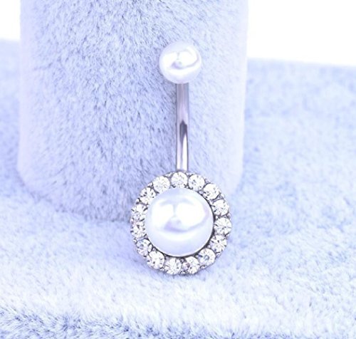 Bauchnabelpiercing aus Chirurgenstahl mit Zirkonia und Kristall Gold/Silber Überzogen (Silber) - 2