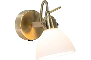 Happy Homewares Contemporary and Chic Antique Brass Wall Spot Light with White Glass Shade | G9 33w Maximum | Rocker Switch