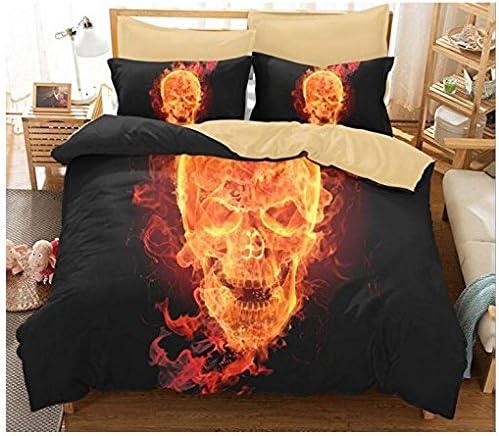 Sazuitou 100% 3D Angry Skull Bedding sets Polyester Fully Reversible Modern Flower Skull Comforter Set, Queen Size, Multicolor (angry skull, 259x229cm)
