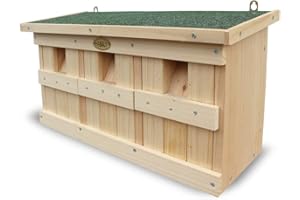 HABAU Nistkasten und Spatzenhaus mit 3 Brutkammern, aus Massivholz, vollverschraubt udn fertig montiert, 45,5 x 17 x 23 cm, ideal für Koloniebrüter geeignet