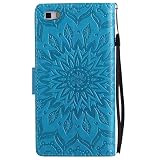 Felfy Lanyard Hülle für Huawei P8 Lite 2016,Huawei P8 Lite 2016 Tasche Elegante Retro Handyhülle Tasche Flip Cover Wallet Flower Blau Sonnenblume Prägung Muster Strap Muster Brieftasche Folio [PU Leder & TPU Silikon Inner Case] Ledertasche mit Kreditkartenhalter Slots und Magnetverschluss Tasche Hüllen Schutzhülle Bumper Shell Schutz Hülle Case für Huawei P8 Lite 2016 + 1x Silver Stylus + 1x Bling Dust Plug[Farbe Random] - 4