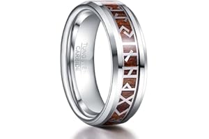 TUNGSTORY Viking Bague en Tungstène pour Hommes 8mm Incrustée de Bois Koa Hawaïen Anneau de Style Nordique