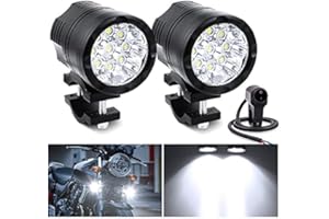 Biqing 2PCS 90W Moto Phare Projecteurs avec Interrupteur étanche,Universal 12V/24V Phare LED Moto Phare Lumière Auxiliaire pour Moto et Voiture Feux de Travail Lampe LED Projecteur Spot