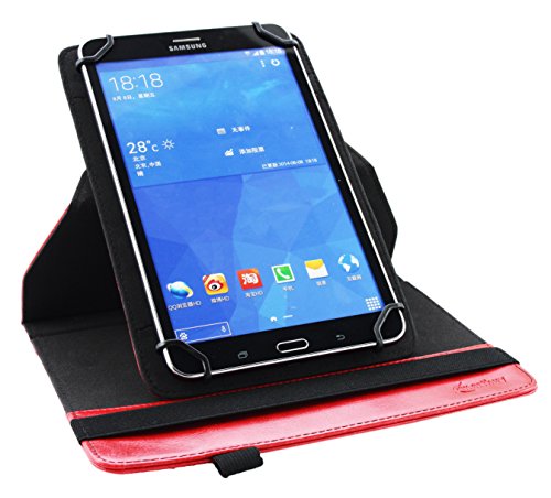 Emartbuy® Alcatel OneTouch Pixi 3 10 Zoll Tablet Universal ( 9 – 10 Zoll ) Rot Premium PU Leder 360 Grad Rotierende Stand Folio Geldbörse Tasche Hülle + Schwarz Eingabestift - 6