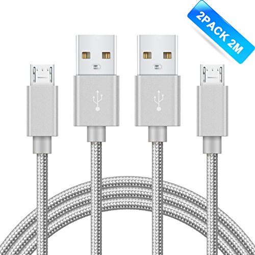 GlobaLink® Micro USB Kabel Nylon umflochtenes verwicklungssicheres Ladekabel, Lebenslange Garantie, für Android, Samsung, HTC, Motorola, Nokia, LG, HP, Sony, Blackberry (Grau)