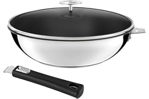 Cuisinox Malice - Wok 28cm inox revêtu avec couvercle et poignée noire