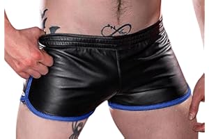 Oanviso Pantaloncini da Uomo in Finta Pelle Sintetica Elasticizzati Pantaloncini Skinny Shorts Casual Pantaloncini con Tasche Zip e Vita Elastica Estivi Cool Tre Punti di Pantaloni