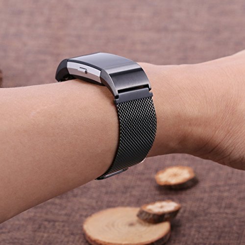Fitbit Charge 2 Armband, eLander Milanese Edelstahl Replacement Wrist Band Strap Watchband Uhrenarmband Erstatzband mit Magnet-Verschluss und MetallschlieBe fur Fitbit Charge 2(Silber) - 3