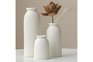 VIVIDFLOW Lot de 3 petits vases en céramique pour décoration d'intérieur et centres de table, style rustique de ferme, mini vases décoratifs (blanc)