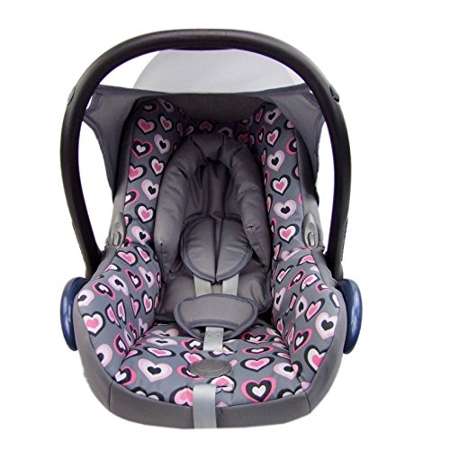Babys-Dreams Ersatzbezug für Maxi-Cosi CabrioFix 6 tlg. HELLGRAU MIT ROSA HERZEN *NEU* Bezug für Babyschale Sommerbezug Cabrio Fix - 3