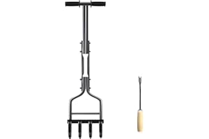 Bindokun Hollow Tine Lawn Aerator Tool – 4 Prong Grass Aerator with Padded T-Handle & Wide Foot Plate (98cm, Heavy Duty, Soil Aeration for Compact Lawns)