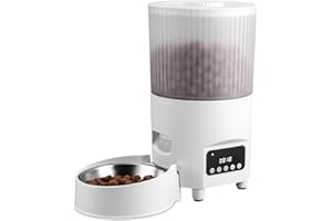 HIXAVA Distributeur Croquettes Chat Automatique, Minuterie Programmable Distributeur De Croquettes pour Chat, Distributeur Automatique Animaux, 3L en Acier Inoxydable, 1-9 Repas par Jour, Blanc